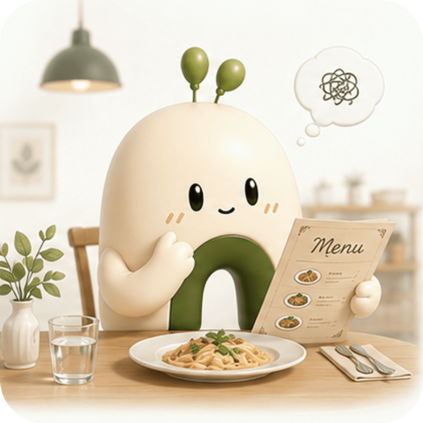 Nomi character choosing familiar safe dishes