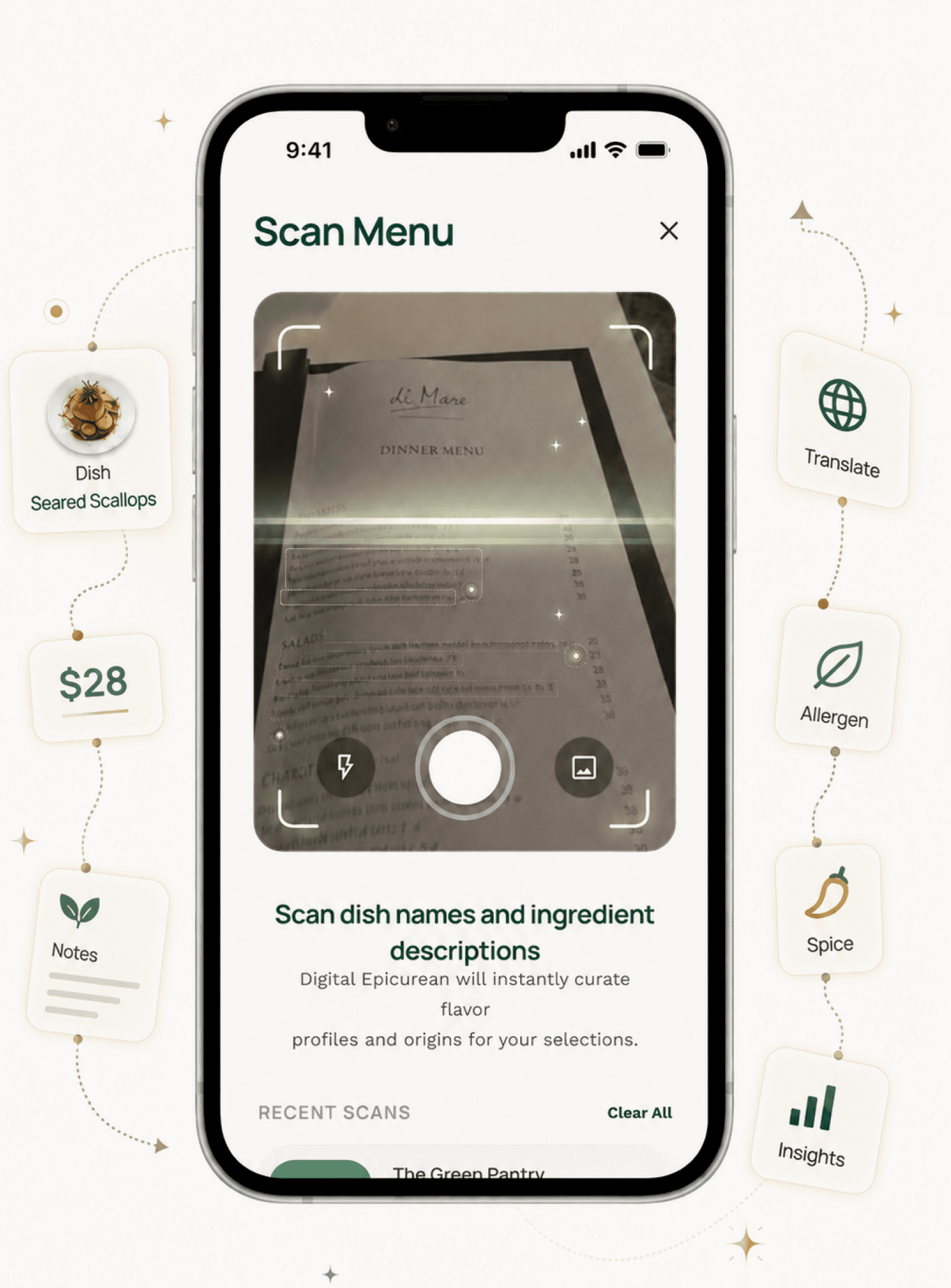 Nomi Scan Menu app screen from the Figma design
